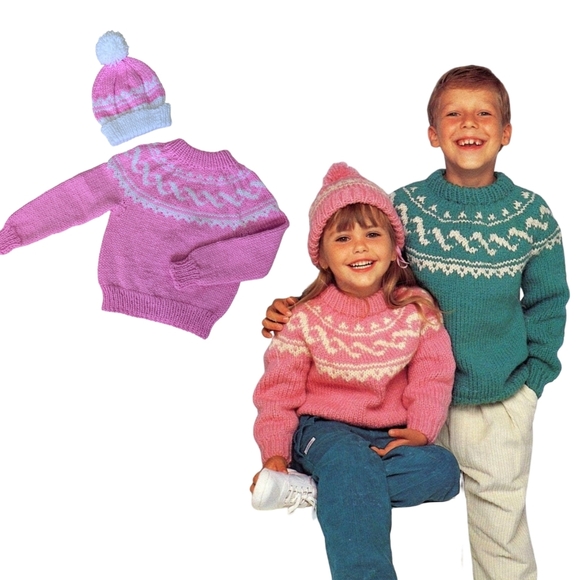 Child's Fair Isle Crewneck Pullover With Matching Toque - Acrylic - New - Picture 5 of 6